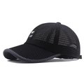 Men's breathable black mesh baseball cap with high-density polyester for summer sun protection - Adjustable / Black