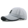 Breathable mesh baseball cap in grey color block design with front logo patch - Adjustable / Light Gray