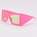 Chunky irregular butterfly sunglasses with bright pink frames and yellow lenses - Pink Frame Yellow Green Lens