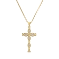 Close-up of gold-plated cross pendant with sparkling white cubic zirconia pavé setting - Hollow Pave Cross Style (2090YH)