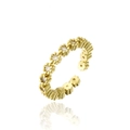 Macro shot of gold floral ring with clear cubic zirconia and adjustable open band detail - Adjustable Open / Flower Shape Inlaid Clear Gems (468DX)