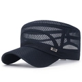 Casquette militaire plate bleu foncé en maille respirante avec logo en métal pour l'été - Réglable / Bleu Marine