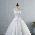 Elegante vestido de novia blanco palabra de honor con apliques de encaje floral - US 2 / Blanco