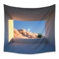 Tapiz bohemio con vista surrealista de nubes al atardecer y luna en tela ligera - 73X95CM (Cepillado Transfronterizo) / GT110138-Ventana Luna Nube