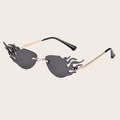 Chic rimless flame-shaped sunglasses with gray lenses and slender gold metal temples - Gold Frame Black Lens