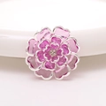 Elegant pink acrylic camellia flower accessory with silver trim and crystal rhinestone center - 37mm Camellia / Purple