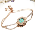 Elegant rose gold square watch for women with green dial and rhinestone bezel detailing - Green