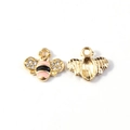 Detailed front and back view of a gold bee pendant with pink enamel and rhinestones - Pink Bee (Gold Base)
