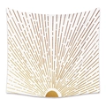 Minimalist white and gold bohemian wall tapestry featuring a sunburst pattern - GT111095