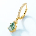 Macro shot of S925 silver gold-plated hoop earrings with teardrop moss agate and zircons - 10K Gold Plated Green Moss Agate Style / 925 Silver / Gold