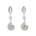 Silver starfish shell drop earrings with white pearls in a bohemian holiday style - Shell Snail Pearl Drop Earrings / Silver (11941)