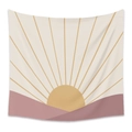 Bohemian tapestry featuring abstract sun rays and mountain landscape in mustard yellow - LT260-4