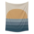 Arazzo bohémien con tramonto arancione e paesaggio marino geometrico in blu - 73X95CM Tessuto Spazzolato / LT261-1