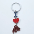 Macro detail of enamel dog, heart, and letter charm on silver metal keychain - Style 3-Hound