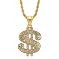 Collar hip hop chapado en oro con colgante de signo de dólar con diamantes brillantes - Solo colgante dorado