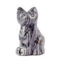 Handgefertigte Katzenfigur aus grauem Marmor mit Natursteintextur und Politur - 1,5 Zoll / Schwarzer Netzwerkstein
