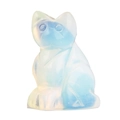Katzenfigur aus Opalin mit milchig-weißem und hellblauem Edelstein-Farbverlauf - 1,5 Zoll / Opalith