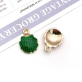 Green enamel shell alloy pendants for DIY jewelry making in a pair with golden back - Green Shell