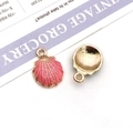 Pink enamel scallop shell alloy pendant with gold plating for DIY jewelry making - Pink Shell