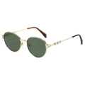 Occhiali da sole tondi in metallo dorato con lenti verde scuro e strass - Montatura Dorata Terminali Tartarugati Lenti Verde Scuro