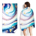 Quick-dry microfiber beach towel featuring blue and gold marble sand texture design - Galaxy (Single-sided Print with PE Bag)