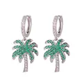 Elegant tropical palm tree drop earrings featuring green and white crystals on silver hoop - Silver Rhinestone Loop With Green Leaf Tree