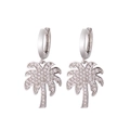 Silver palm tree tassel earrings with sparkling rhinestones for a tropical style - Silver Smooth Loop With White Leaf Tree
