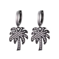 Tropical coconut tree tassel earrings in gunblack finish with shimmering white crystals - Gun Black Smooth Loop With White Leaf Tree