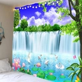 Tapisserie murale paysage avec montagnes, cascades et cygnes aux couleurs vives - Paysage de Cascade