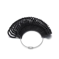 Detail of professional black plastic ring sizer set with US and UK size markings on white background - Measuring Gauges / Black