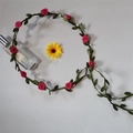 Bohemian rattan floral headband with small rose red roses and delicate green leaves - Rose Red