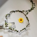 Floral wreath hairband with white roses and green vines for beach and bridal style - White
