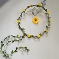 Handmade floral crown with yellow roses and green leaves on brown vine headband - Yellow