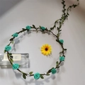 Bohemian teal rose flower crown hair wreath for brides with green foliage and white accents - Sky Blue