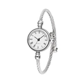 Minimalist silver steel wire bracelet quartz watch with white Roman numeral dial - Silver Bangle-White Dial-Roman Numerals