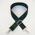 Detail of dark green nylon bag strap with light gold metal lobster clasps and adjuster - Green / Silver Clasp