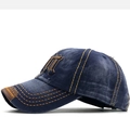 Berretto da baseball in denim lavato blu scuro con ricamo M e cuciture gialle - Regolabile / 02 Blu Marino