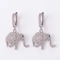 Silver elephant drop earrings with micro-paved white zircons and blue stone eyes - Elephant-Silver (Zirconia Loop)
