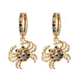 Sparkling gold crab hoop earrings with colorful zircon stones on a white background - Crab-Gold (Zirconia Loop)