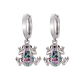 Silver-tone frog hoop earrings featuring micro-pave rainbow colored cubic zirconia stones - Frog-Silver (Smooth Loop)