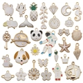 25pcs assortment of colorful enamel metal pendants featuring cat, star and planet shapes - White (M478)
