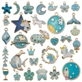 Blue and gold enamel charms collection featuring ocean, space, and animal designs - Lake Blue (M479)