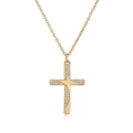 Gold plated cross pendant necklace with white zircon pavé on a fine link chain for women - Slender Cross Style (2055YH)