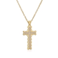 Close-up of gold-plated cross pendant with white cubic zirconia on an O-chain link - Classic Pave Cross Style (2089YH)