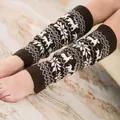 Knitted leg warmers with reindeer and snowflake patterns for winter comfort and warmth - Dark Coffee/White