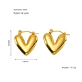 Dettaglio orecchini a cuore in acciaio inossidabile placcato oro 18K con dimensioni - Smooth Heart Hoop Style(ZE1258G)