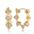 Minimalist geometric jagged gold hoop earrings with white zircon accents on white background - Gold