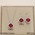 Parure de bijoux avec zircon carré rouge, collier et boucles d'oreilles argentés - Grand Rouge (KS110339-GC)