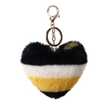Detail of heart-shaped plush keychain with black white and yellow faux fur and gold clasp - Multicolor 6 (Black White Yellow Striped)
