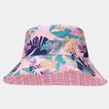 Détail d'un chapeau de soleil rose avec imprimé tropical et bordure à carreaux - M (56-58cm) / Feuille Tropicale Rose & Plaid Rose (5#)
